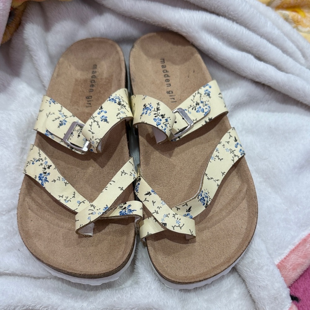 Madden Girl Cream and Blue Floral Sandals